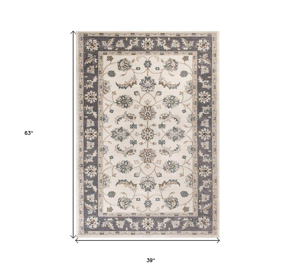 3' X 5' Gray and Ivory Floral Area Rug - Homeroots - Flyclothing LLC