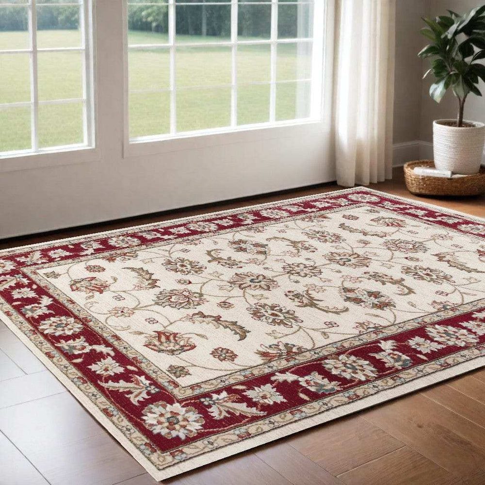 3' X 5' Ivory Red Floral Indoor Area Rug - Homeroots - Flyclothing LLC