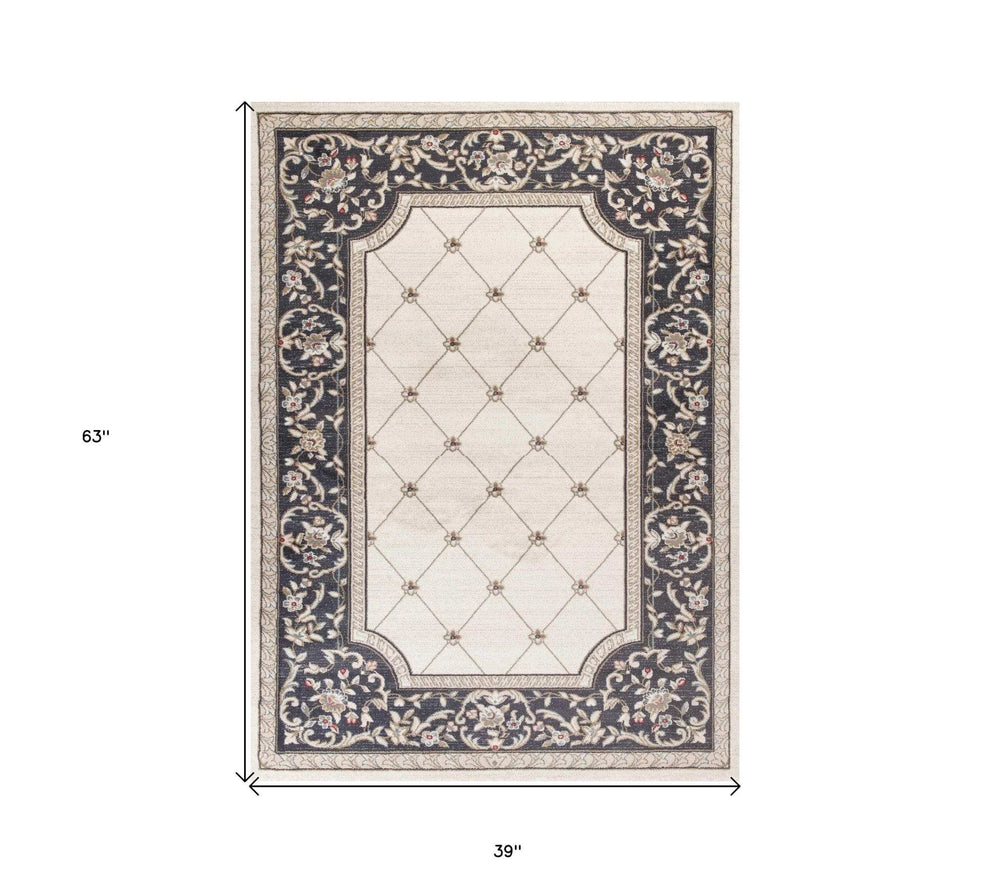 3' X 5' Gray and Ivory Trellis Area Rug - Homeroots - Flyclothing LLC