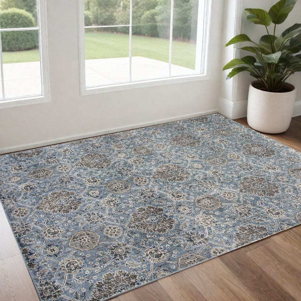 2' X 4' Slate Blue Damask Area Rug - Homeroots - Flyclothing LLC