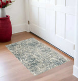 2' X 4' Ivory and Blue Damask Area Rug - Homeroots - Flyclothing LLC