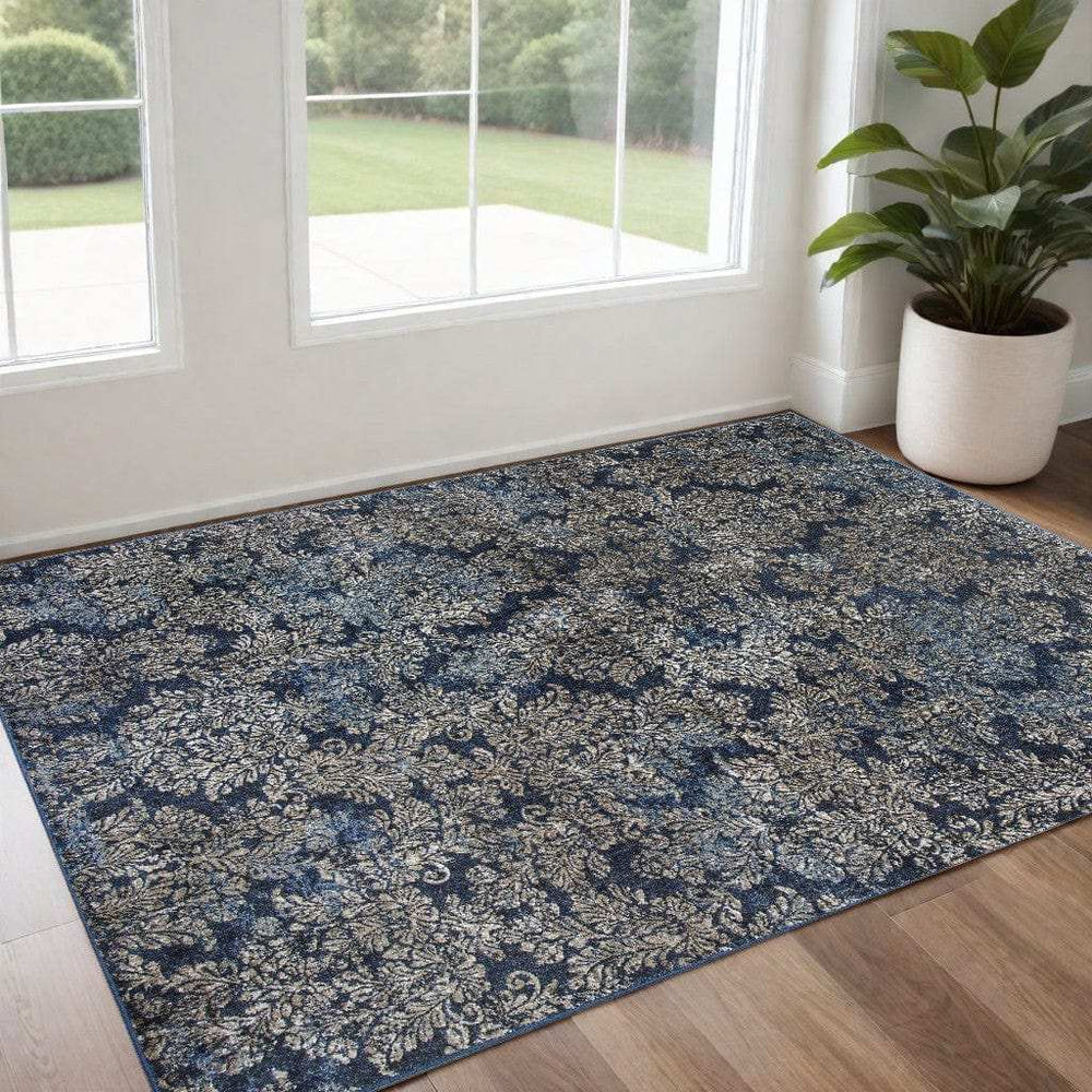 2' X 4' Slate Blue Damask Area Rug - Homeroots - Flyclothing LLC