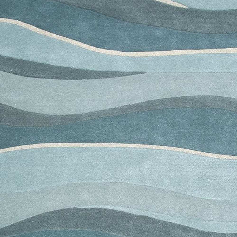 2' X 4' Ocean Blue Teal Hand Tufted Abstract Waves Indoor Accent Rug - Homeroots - Flyclothing LLC