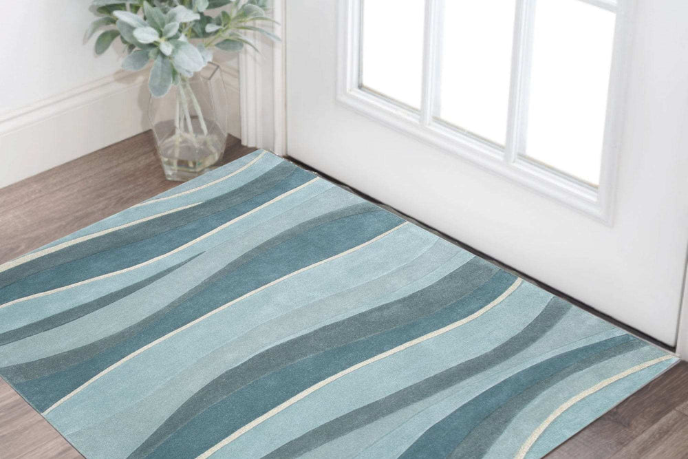 2' X 4' Ocean Blue Teal Hand Tufted Abstract Waves Indoor Accent Rug - Homeroots - Flyclothing LLC