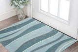 2' X 4' Ocean Blue Teal Hand Tufted Abstract Waves Indoor Accent Rug - Homeroots - Flyclothing LLC