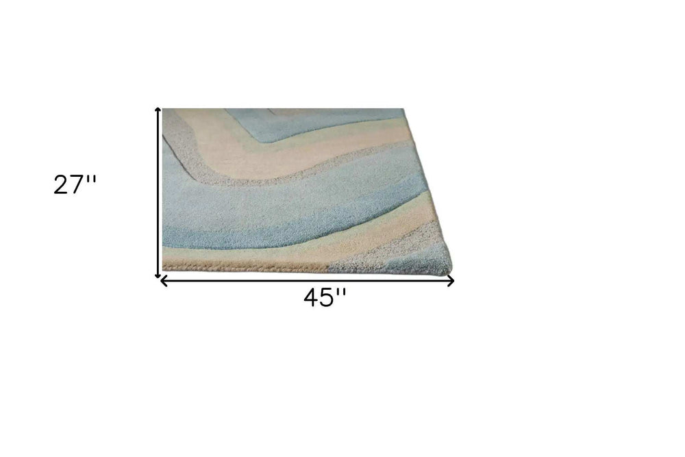 2' X 4' Blue And Beige Wool Abstract Hand Tufted Area Rug - Homeroots - Flyclothing LLC