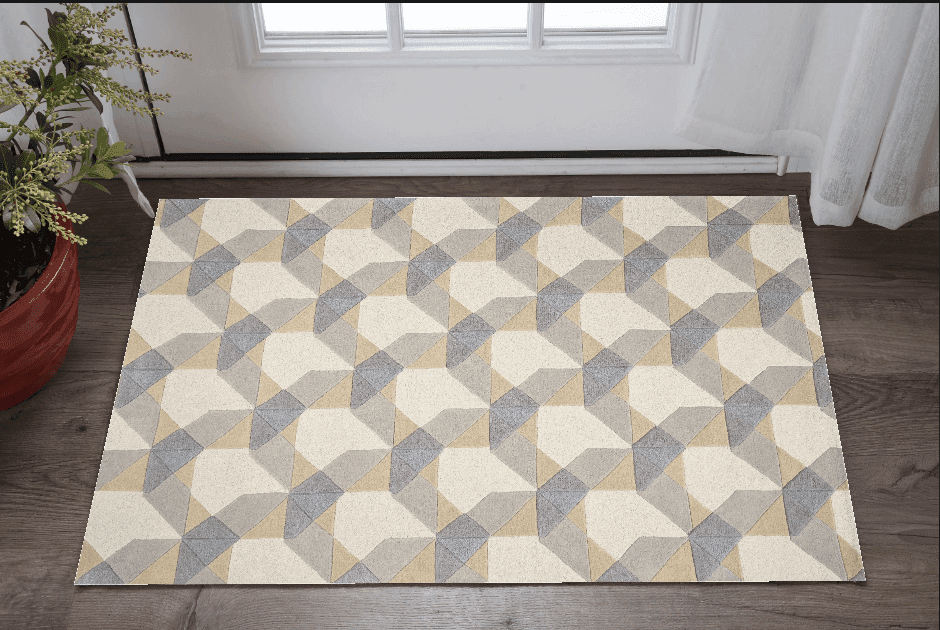 2' X 4' Ivory Or Grey Polygon Pattern Wool Area Rug - Homeroots - Flyclothing LLC