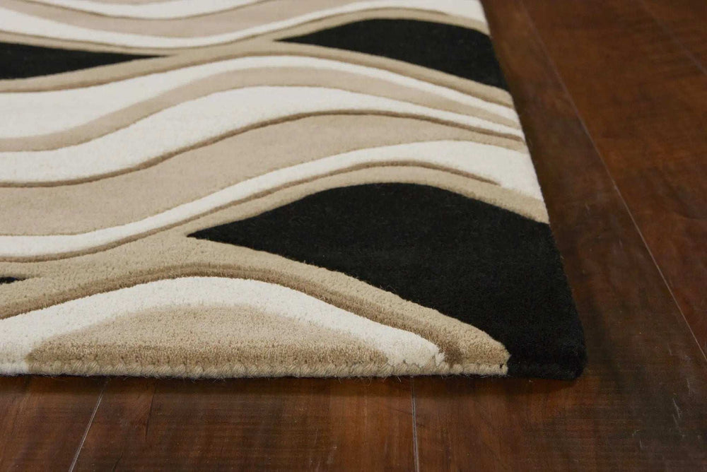 2' X 4' Black Or Beige Waves Wool Area Rug - Homeroots - Flyclothing LLC