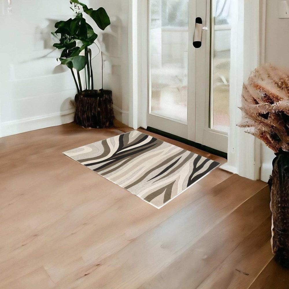 2' X 4' Natural Beige Hand Tufted Abstract Waves Indoor Accent Rug - Homeroots - Flyclothing LLC