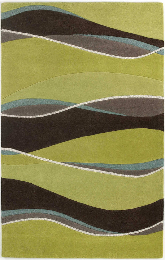 2' X 4' Lime Or Mocha Waves Wool Area Rug - Homeroots - Flyclothing LLC