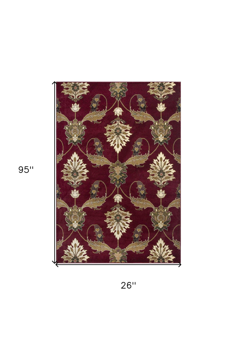 8' Red and Ivory Floral Runner Rug - Homeroots - Flyclothing LLC
