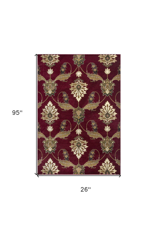 8' Red and Ivory Floral Runner Rug - Homeroots - Flyclothing LLC