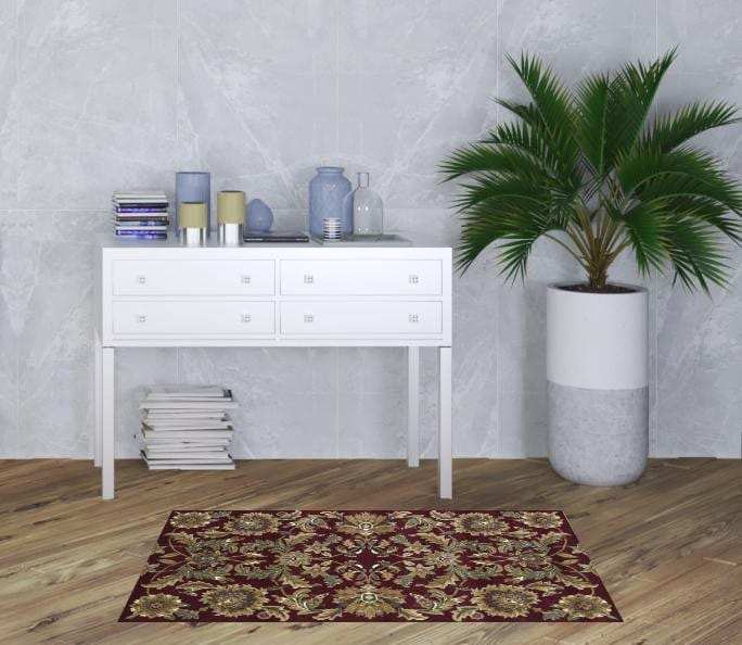 3' X 5' Red Black Machine Woven Floral Traditional Indoor Accent Rug - Homeroots - Flyclothing LLC