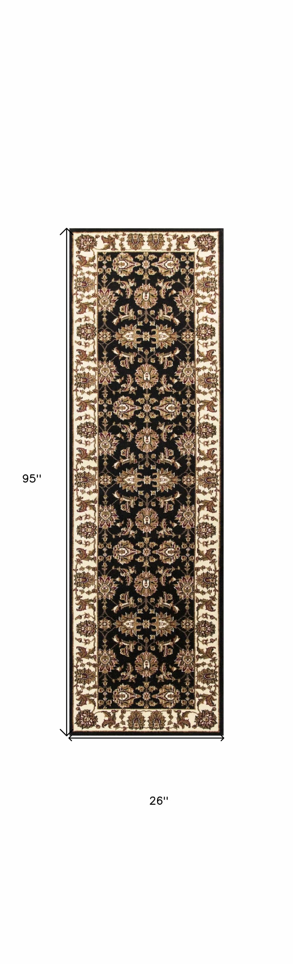 2' X 8' Black Or Ivory Traditional Bordered Rug - Homeroots - Flyclothing LLC