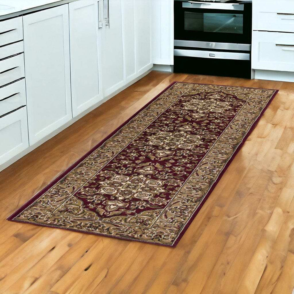 2' X 8' Red Or Beige Medallion Runner Rug - Homeroots - Flyclothing LLC