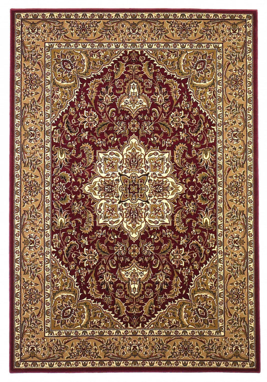 3' X 5' Red Beige Machine Woven Floral Medallion Indoor Area Rug - Homeroots - Flyclothing LLC