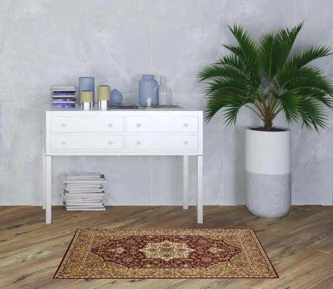 3' X 5' Red Beige Machine Woven Floral Medallion Indoor Area Rug - Homeroots - Flyclothing LLC