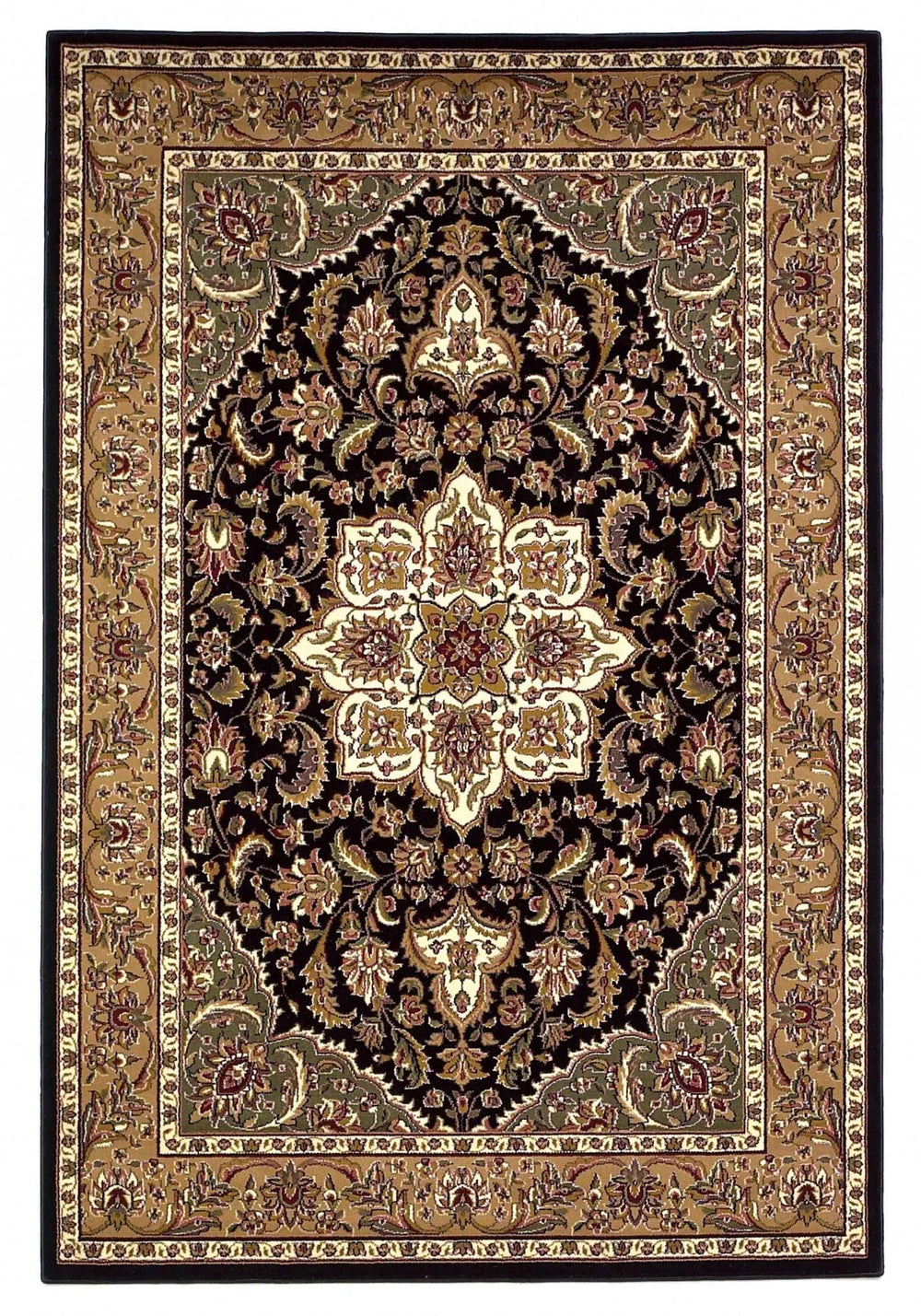 3' X 5' Black Beige Machine Woven Floral Medallion Indoor Area Rug - Homeroots - Flyclothing LLC