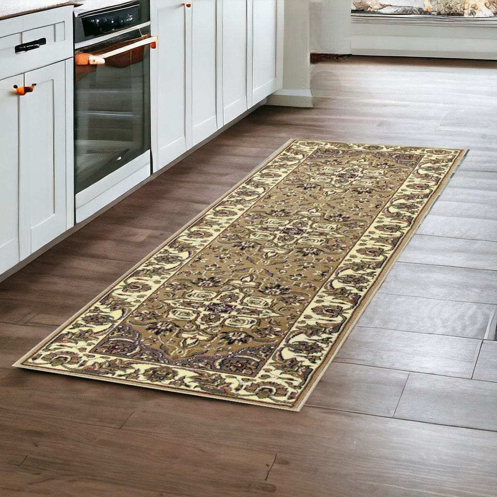 2' X 8' Beige Or Ivory Medallion Runner Rug - Homeroots - Flyclothing LLC