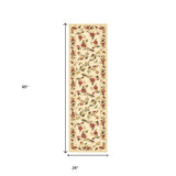 8' Ivory Green and Red Floral Vines Runner Rug - Homeroots - Flyclothing LLC