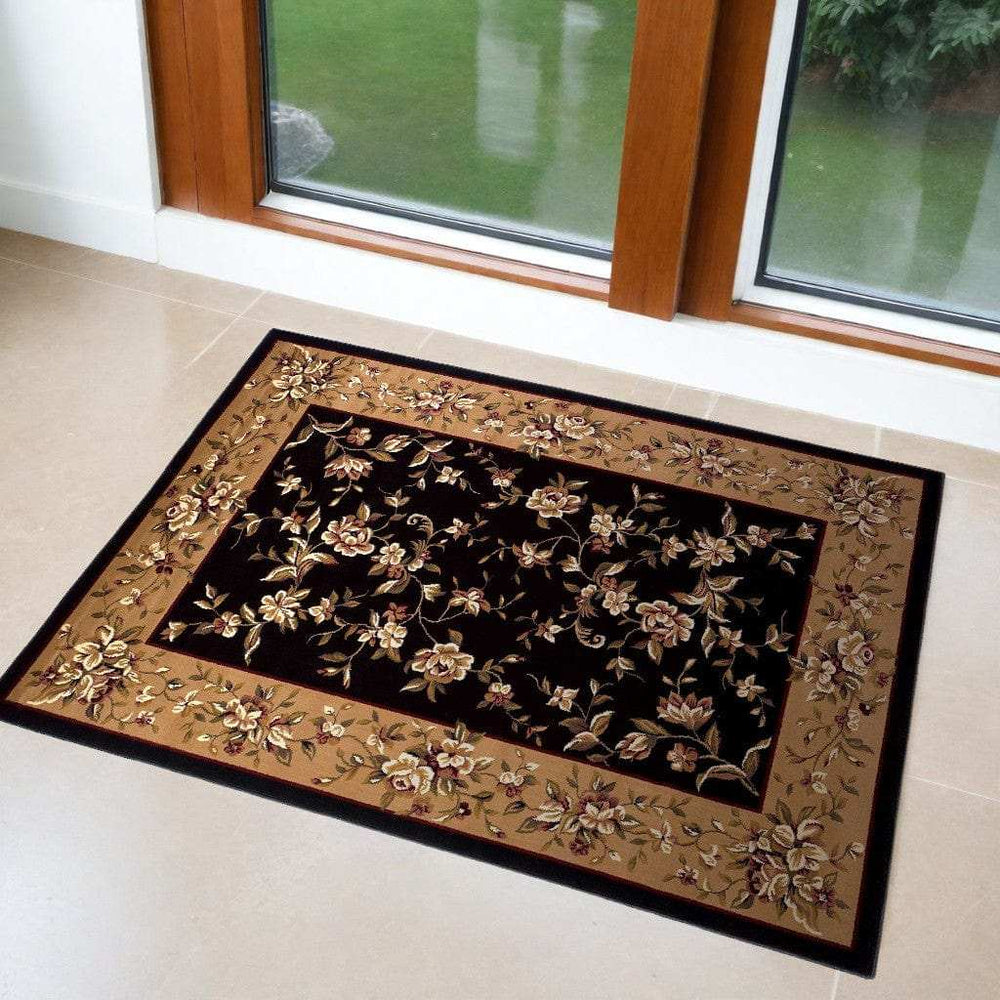 3' X 5' Black Beige Machine Woven Floral Vines Indoor Area Rug - Homeroots - Flyclothing LLC