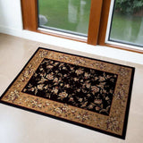 3' X 5' Black Beige Machine Woven Floral Vines Indoor Area Rug - Homeroots - Flyclothing LLC