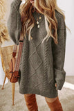 Cable-Knit Round Neck Sweater Dress - Trendsi - Flyclothing LLC