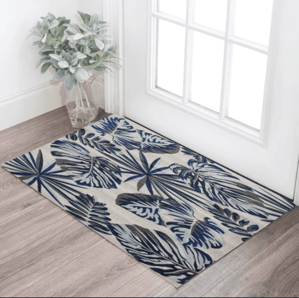 3' X 5' Blue and Gray Botanical Leaves Area Rug - Homeroots - Flyclothing LLC