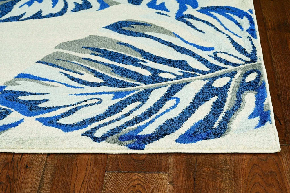 3' X 5' Blue and Gray Botanical Leaves Area Rug - Homeroots - Flyclothing LLC