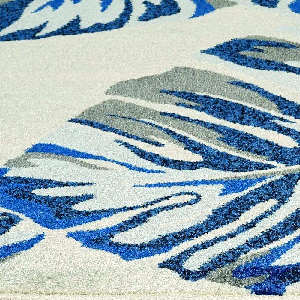 3' X 5' Blue and Gray Botanical Leaves Area Rug - Homeroots - Flyclothing LLC