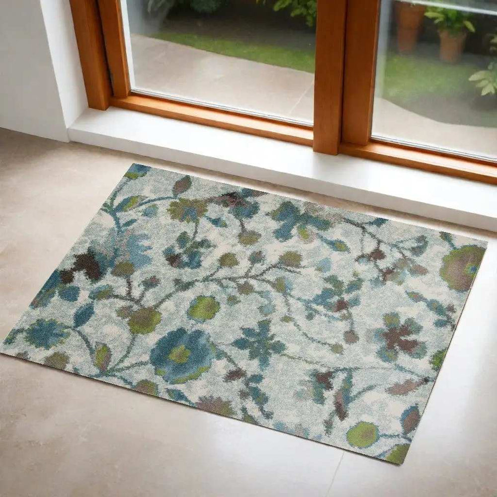 3' X 5' Teal Floral Vines Area Rug - Homeroots - Flyclothing LLC