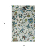 3' X 5' Teal Floral Vines Area Rug - Homeroots - Flyclothing LLC