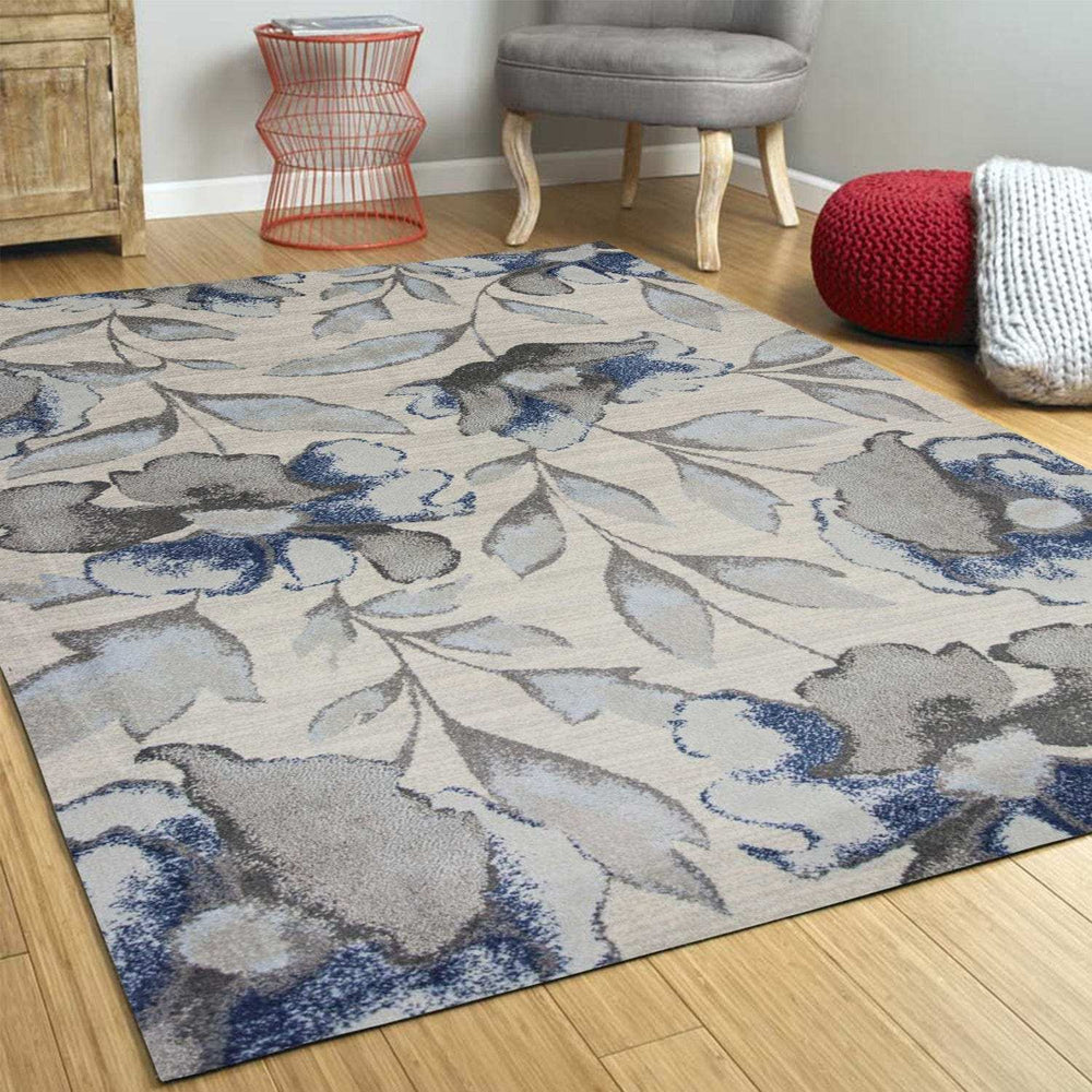 3' X 5' Blue and Gray Floral Vines Area Rug - Homeroots - Flyclothing LLC