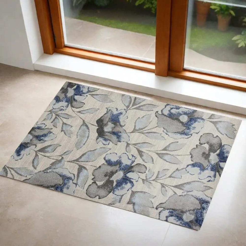 3' X 5' Blue and Gray Floral Vines Area Rug - Homeroots - Flyclothing LLC