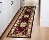 8' Red and Ivory Floral Border Runner Rug - Homeroots - Flyclothing LLC