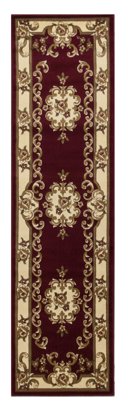 8' Red and Ivory Floral Border Runner Rug - Homeroots - Flyclothing LLC