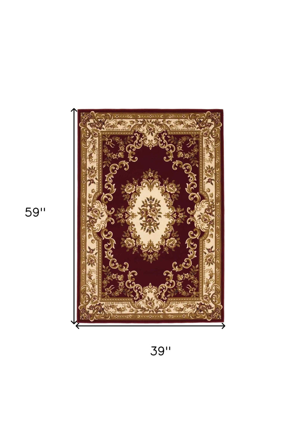 3' X 5' Red and Ivory Floral Border Area Rug - Homeroots - Flyclothing LLC