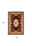 3' X 5' Red and Ivory Floral Border Area Rug - Homeroots - Flyclothing LLC
