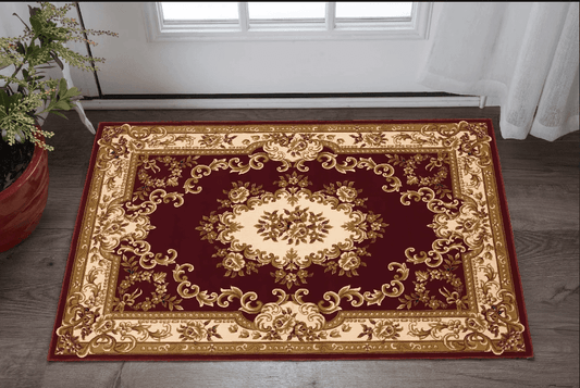 3' X 5' Red and Ivory Floral Border Area Rug - Homeroots - Flyclothing LLC