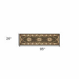 8' Green and Ivory Medallion Runner Rug - Homeroots - Flyclothing LLC