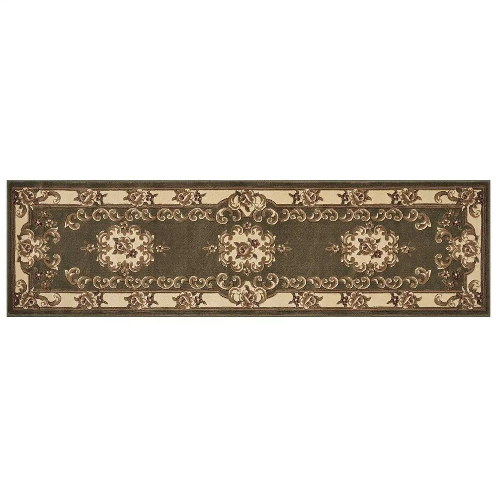 8' Green and Ivory Medallion Runner Rug - Homeroots - Flyclothing LLC