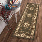 8' Green and Ivory Medallion Runner Rug - Homeroots - Flyclothing LLC
