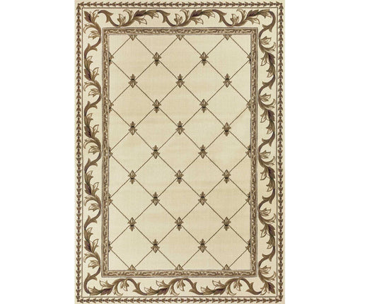 3' X 5' Ivory Machine Woven Hand Carved Fleur De Lis Indoor Area Rug - Homeroots - Flyclothing LLC