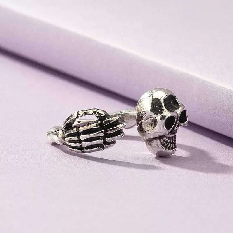 Silver-Plated Skull Skeleton Open Ring - Trendsi - Flyclothing LLC