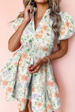 Frill Notched Puff Sleeve Dress - Trendsi - Flyclothing LLC