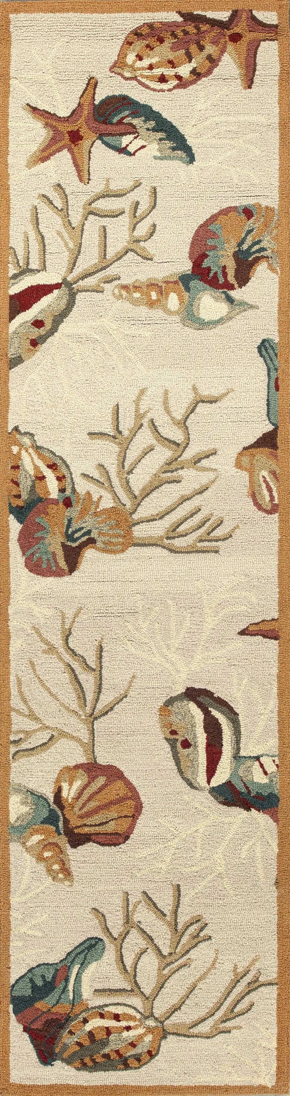 8' Beige Hand Hooked Sea Shells Indoor Runner Rug - Homeroots - Flyclothing LLC