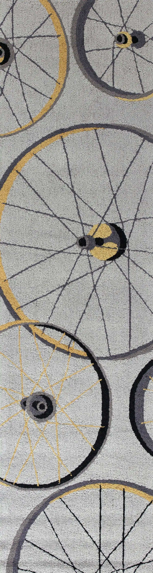 2' X 7' Grey Wheels Runner Rug - Homeroots - Flyclothing LLC
