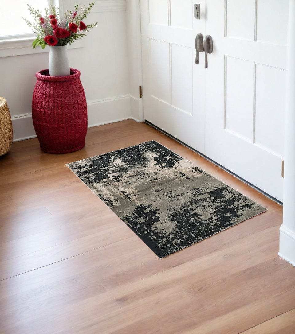 3' X 5' Black and Silver Abstract Area Rug - Homeroots - Flyclothing LLC