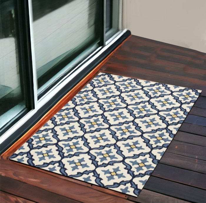 3' X 5' Blue Moroccan Handmade Indoor Outdoor Area Rug - Homeroots - Flyclothing LLC