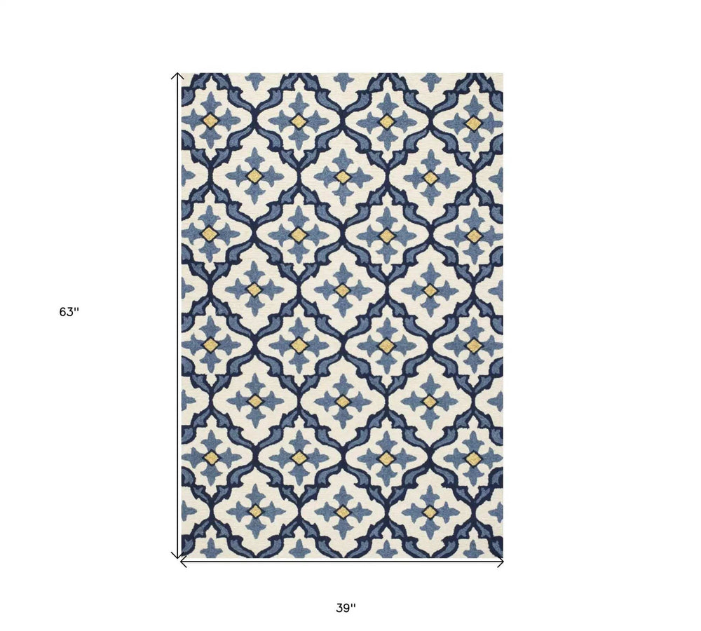 3' X 5' Blue Moroccan Handmade Indoor Outdoor Area Rug - Homeroots - Flyclothing LLC